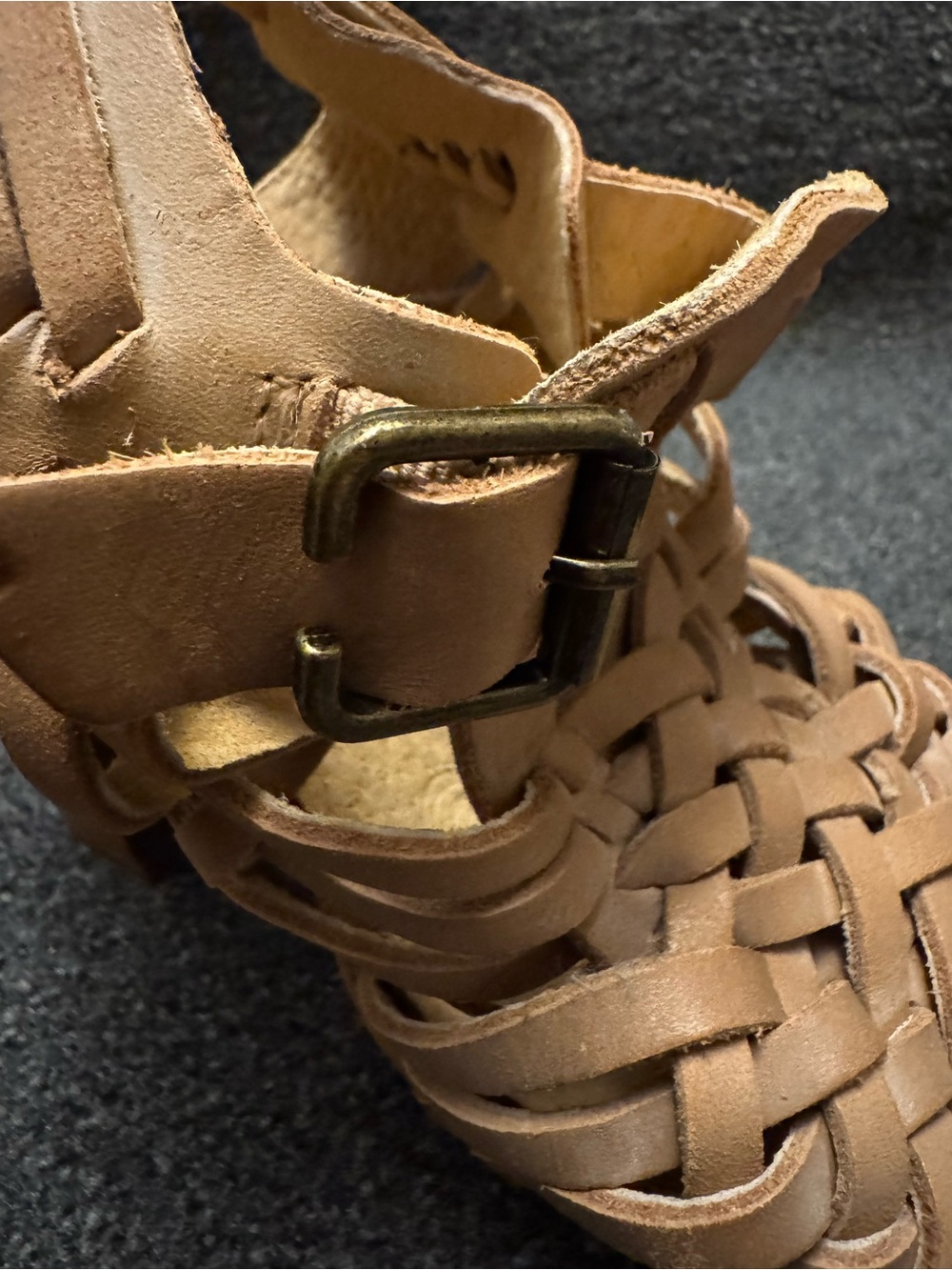 Naughty Monkey Tan Woven Leather Cage Platform Heeled Sandals Size 8 - Picture 5 of 11